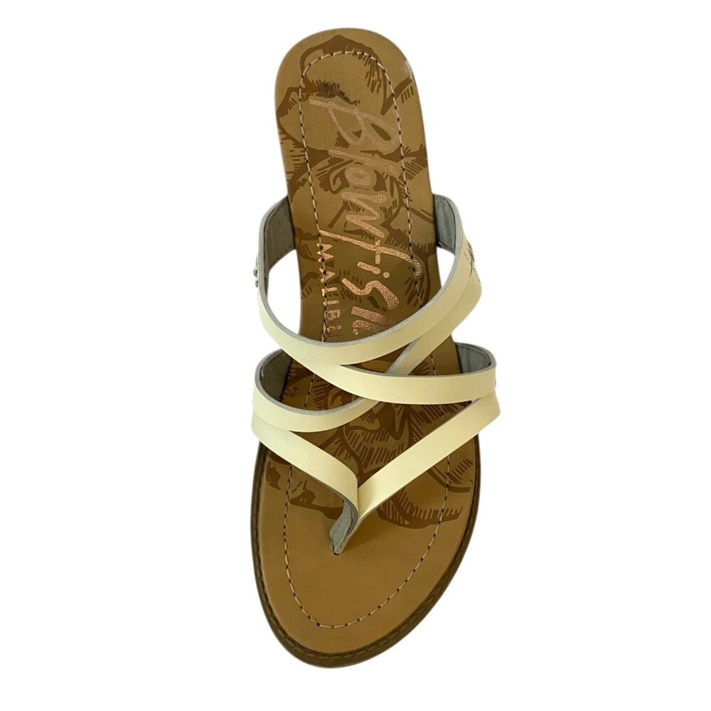 Blowfish Malibu Cream/Brown Criss Cross Slip On Sandals/Thongs Flats Sz 8